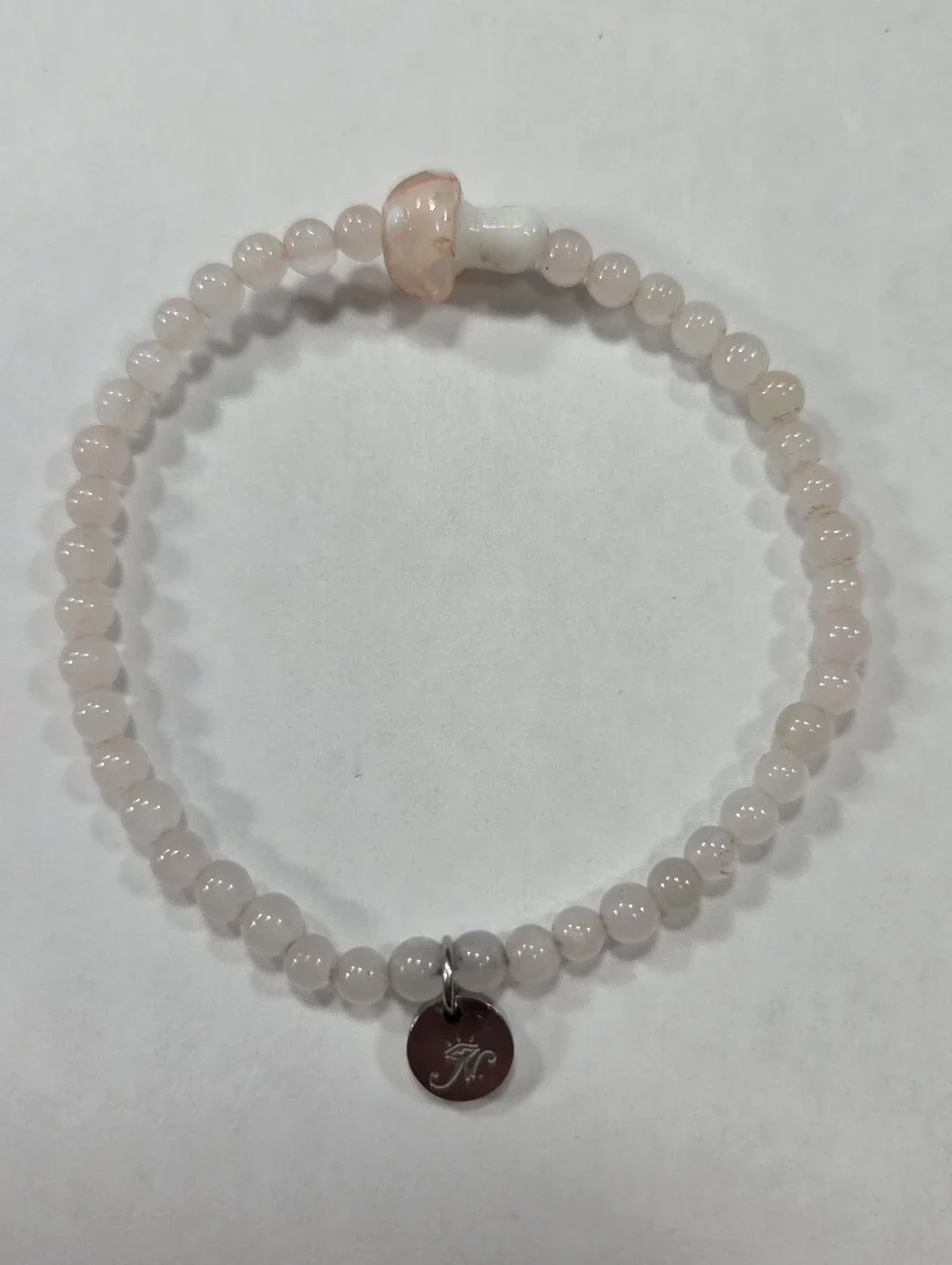 🆕️ NOGU Rose Quartz Silver Firefly Glass Mushroom Gemstone Bracelet